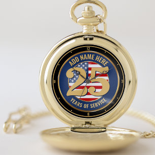 Personalized NAME Military or Police Retirement Pocket Watch