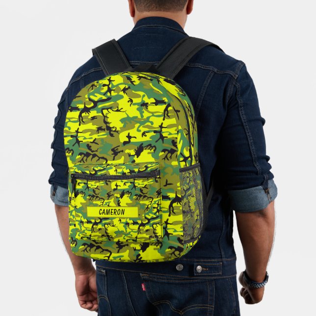 Personalized Name Military Yellow Green Camouflage Printed Backpack (Insitu (Model))