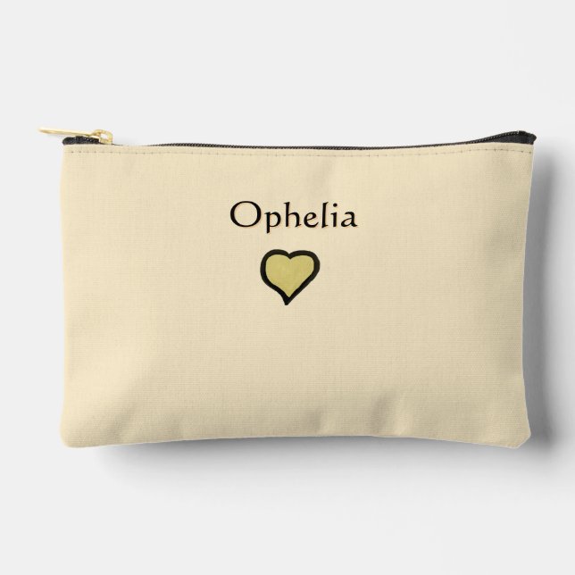 Personalized Name Minimal Heart Black & Cream  Accessory Pouch (Front)