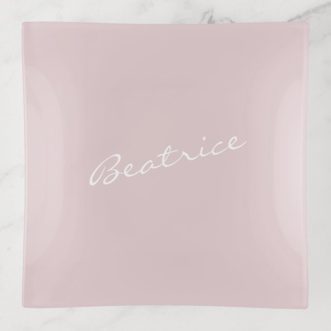 Personalized Name Minimal Solid Color Blush Pink  Trinket Tray (Front)