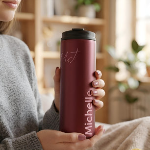 Personalized Name Minimalist Chic Burgundy & Pink Thermal Tumbler