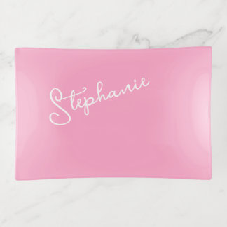 Personalized Name Minimalist Girly Pink Jewelry  Trinket Tray
