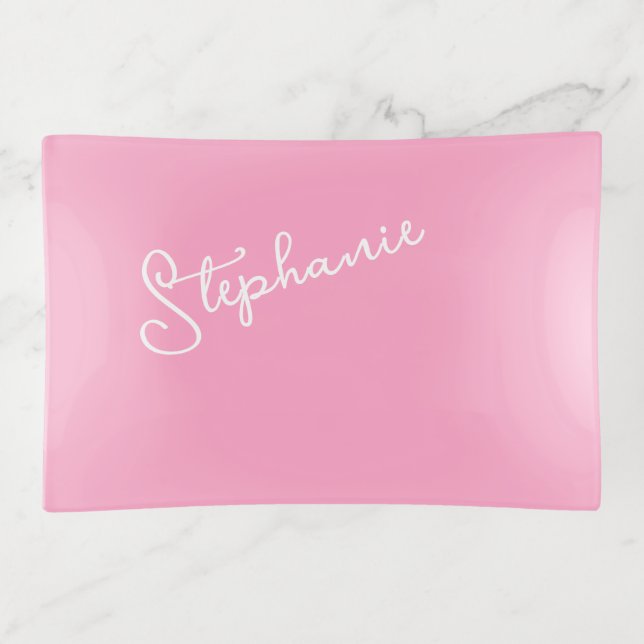 Personalized Name Minimalist Girly Pink Jewelry  Trinket Tray (Front)