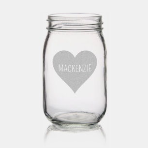 Personalized Name Minimalist Heart Cute Mason Jar