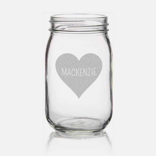 Personalized Name Minimalist Heart Cute Mason Jar (Glassware)