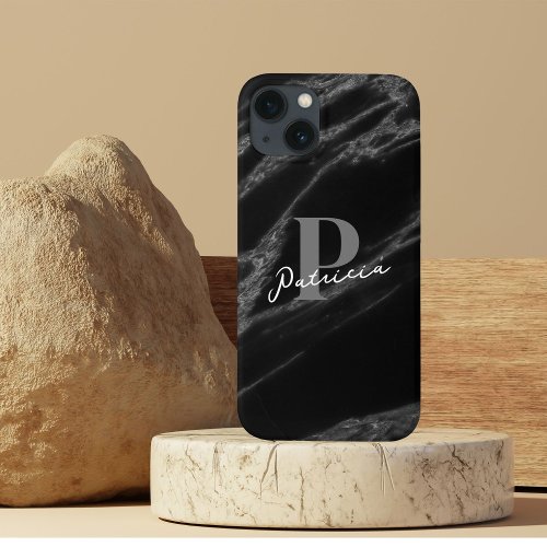 Personalized Name Minimalist Marble Black Grey iPhone 13 Case