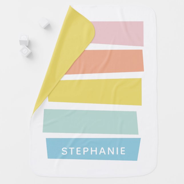Personalized Name Minimalist Nursery Pastel Stripe Baby Blanket (In Situ)