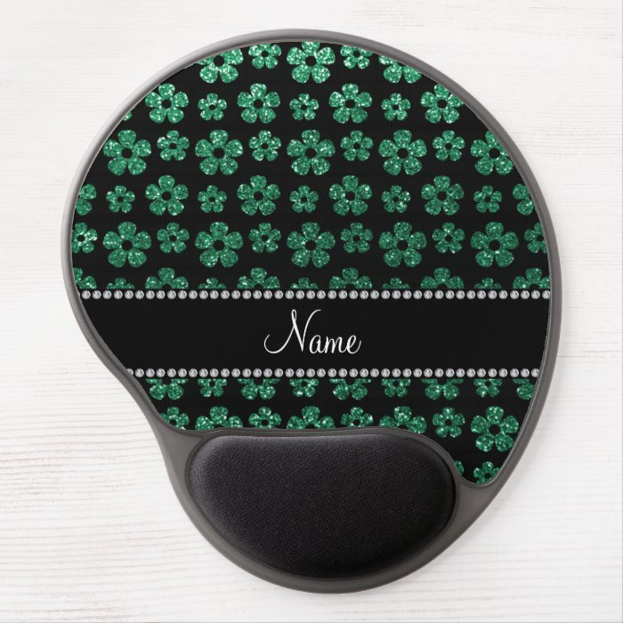 Personalized name mint green glitter flowers gel mousepads