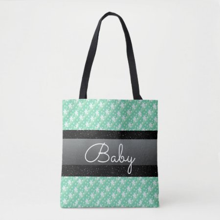 Personalized Name Mint Green Polka Dots Baby Tote Bag