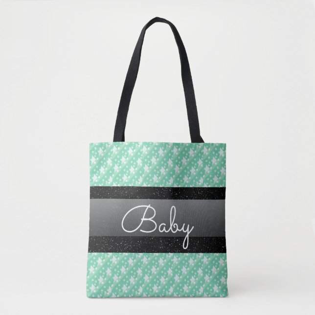 Personalized Name Mint Green Polka Dots Baby Tote Bag (Front)