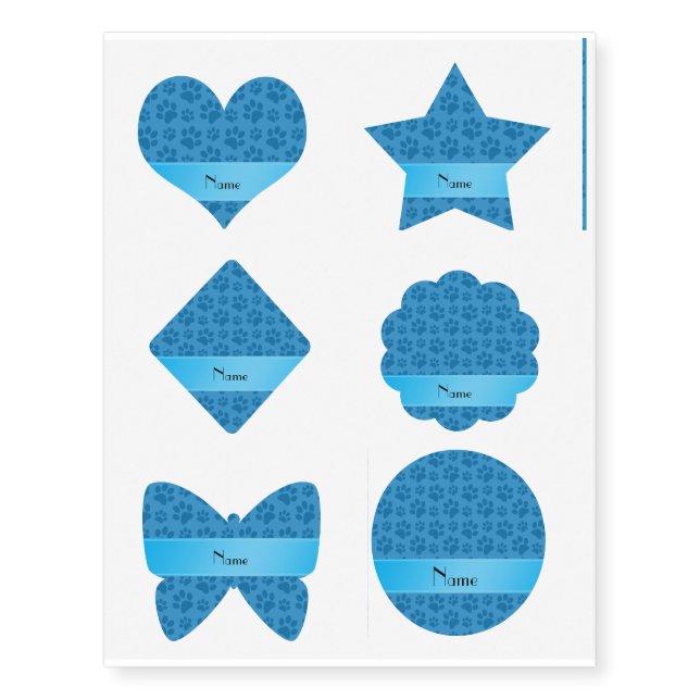 Personalized name misty blue dog paws temporary tattoos (Front)