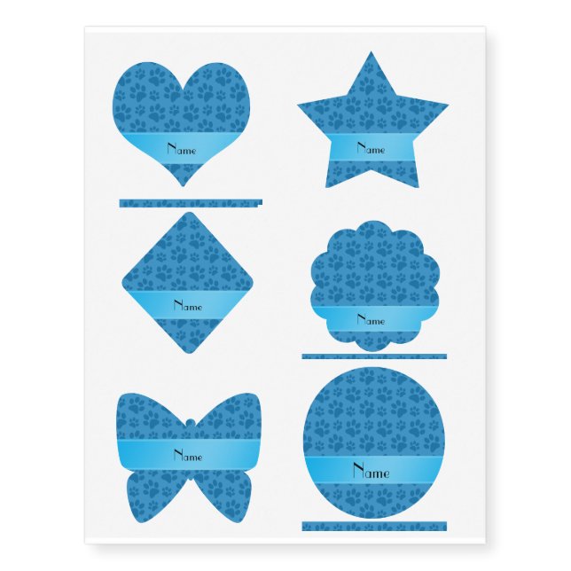 Personalized name misty blue dog paws temporary tattoos (Front)