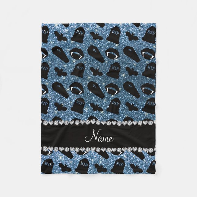 Personalized name misty blue glitter vampire fleece blanket (Front)