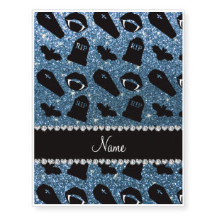 Personalized name misty blue glitter vampire temporary tattoos