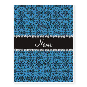 Personalized name misty blue moroccan trellis temporary tattoos