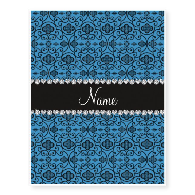 Personalized name misty blue moroccan trellis temporary tattoos (Front)