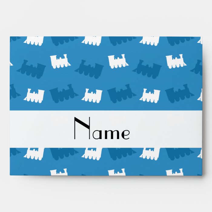 Personalized name misty blue train pattern envelope