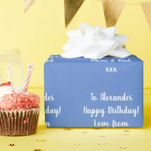 Personalized Name Modern Blue Happy Birthday Wrapping Paper