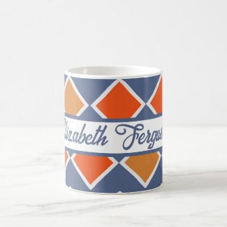 Personalized Name Modern Blue Orange Brown Pattern