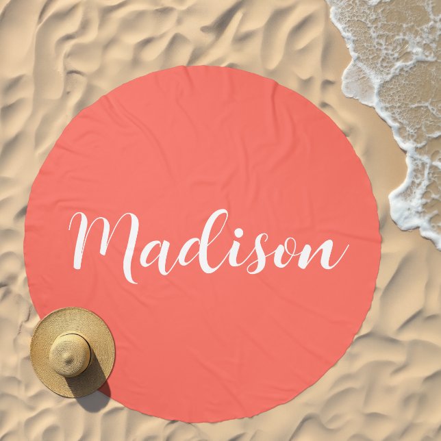 Personalized Name Modern Chic Orange Monogram Beach Towel (Beach)