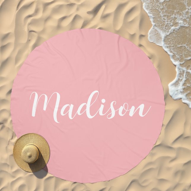 Personalized Name Modern Chic Pink Monogram Beach Towel (Beach)
