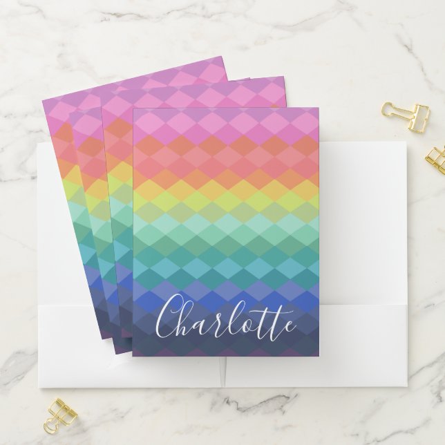 Personalized Name Modern Chic Rainbow School Pocket Folder (In Situ)