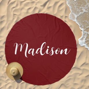 Personalized Name Modern Chic Red Monogram Beach Towel