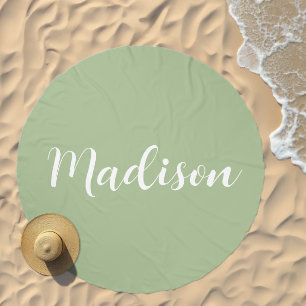 Personalized Name Modern Chic Sage Green Monogram Beach Towel