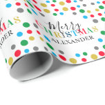 Personalized Name Modern Colorful Christmas Wrapping Paper<br><div class="desc">How cool is this personalized christmas wrapping paper,  featuring colorful polka dots,  rainbow text combined with elegant calligraphy font and the persons who your buying gifts for name!</div>