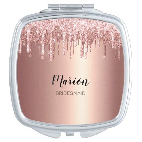 Personalized Name Modern Dripping Rose Gold Compact Mirror