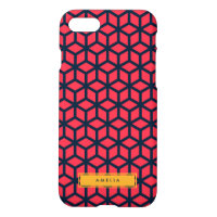 Personalized Name Modern Geometric Dark Pink Blue iPhone 8/7 Case