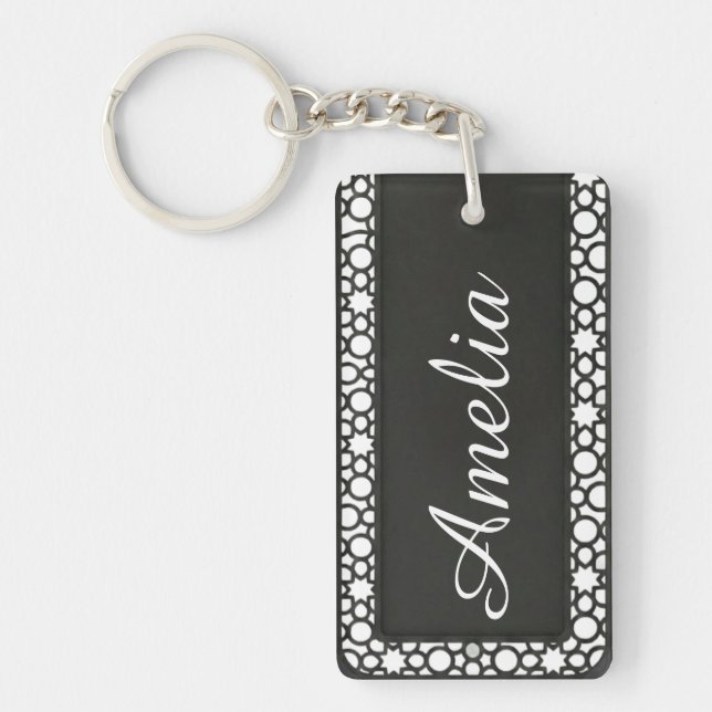 Personalized Name Modern Geometric Filigree Design Keychain (Front)