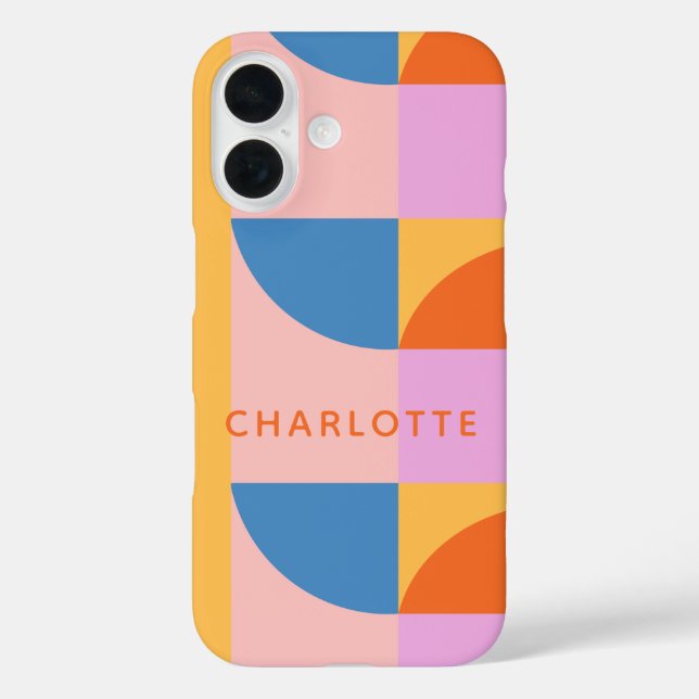 Personalized Name Modern Geometric Pink Blue Bold Case-Mate iPhone Case (Back)