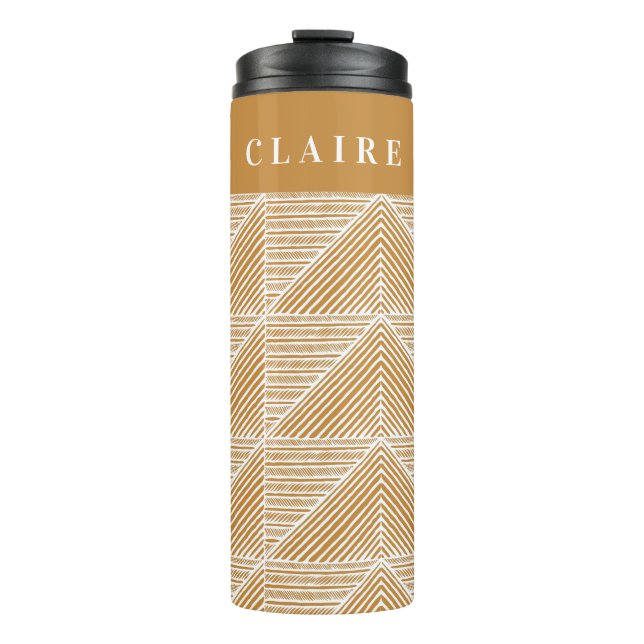 Personalized Name Modern Geometric Warm Gold Thermal Tumbler (Front)