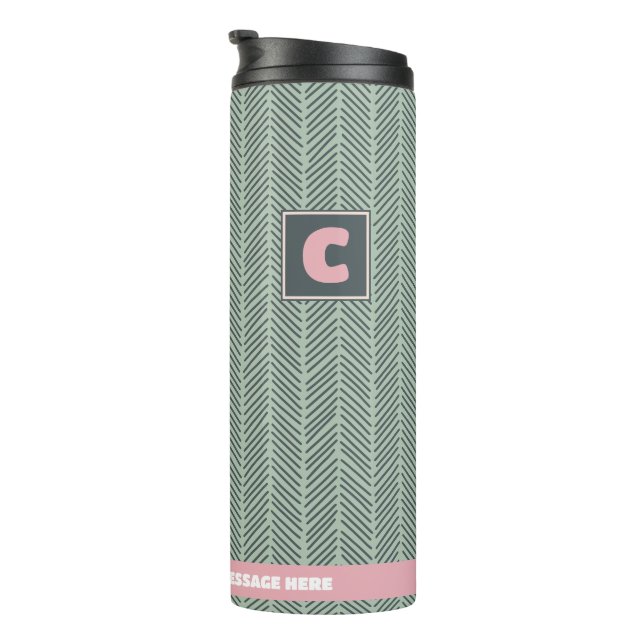 Personalized Name Modern Green & Pink Pattern Thermal Tumbler (Rotated Right)