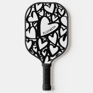 Personalized Name Modern Heart Pattern Pickleball Paddle
