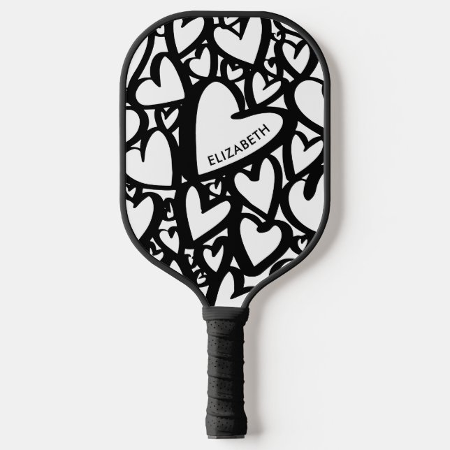 Personalized Name Modern Heart Pattern Pickleball Paddle (Front)