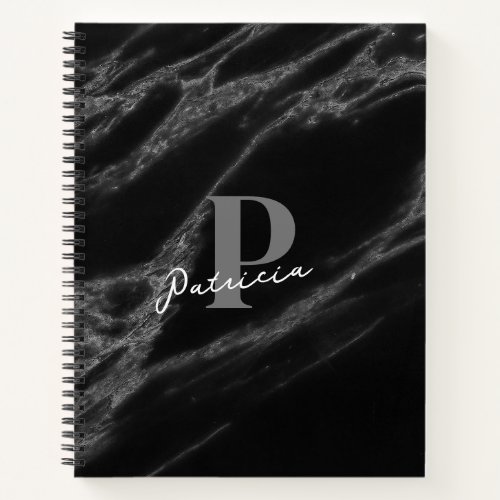 Personalized Name Modern Marble Black  Notebook