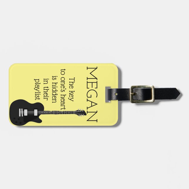 Personalized Name Modern Minimal Electric Guitar Luggage Tag (Front Horizontal)