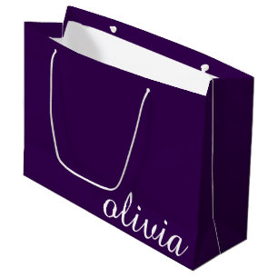 Personalized Name Modern Minimal Luxury DarkPurple Large Gift Bag
