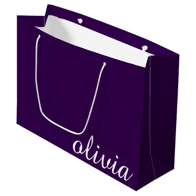 Personalized Name Modern Minimal Luxury DarkPurple Large Gift Bag (Front Angled)