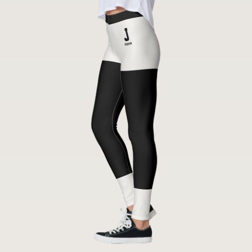 Personalized Name Modern Neutral Black Monogram Leggings