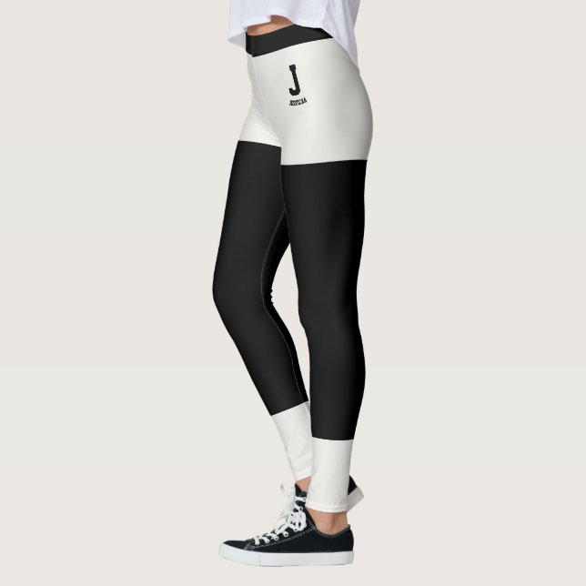 Personalized Name Modern Neutral Black Monogram Leggings (Left)