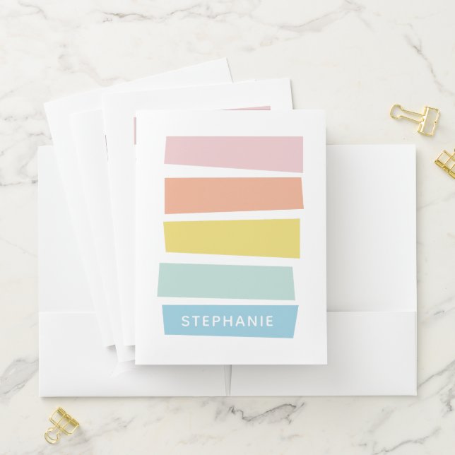 Personalized Name Modern Pastel Geometric Cute Pocket Folder (In Situ)