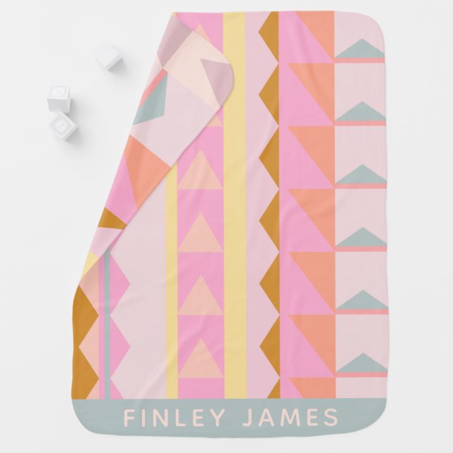 Personalized Name Modern Pastel Geometric Nursery Baby Blanket (In Situ)