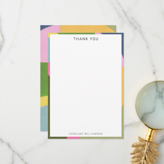 Personalized Name Modern Playful Border Shower Thank You Card (Front/Back In Situ)