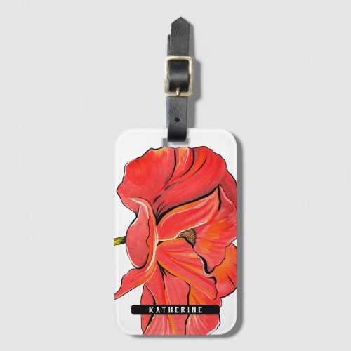 Personalized Name Modern Red Poppy Flower Luggage Tag