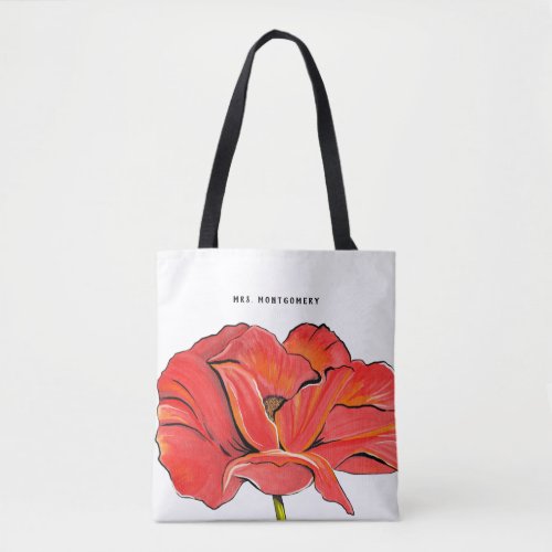 Personalized Name Modern Red Poppy Flower Painting Tote Bag