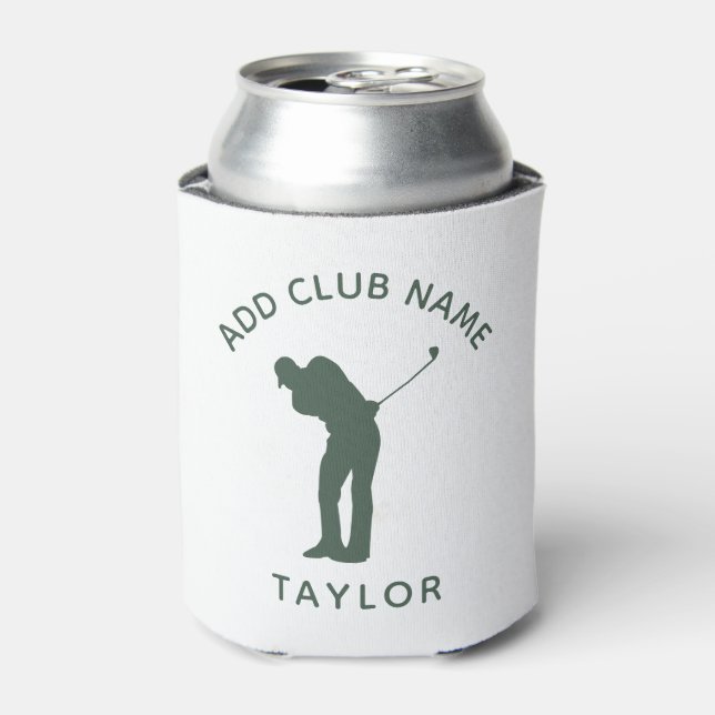 Personalized Name Modern Sage Green Golf Club Name Can Cooler (Can Front)