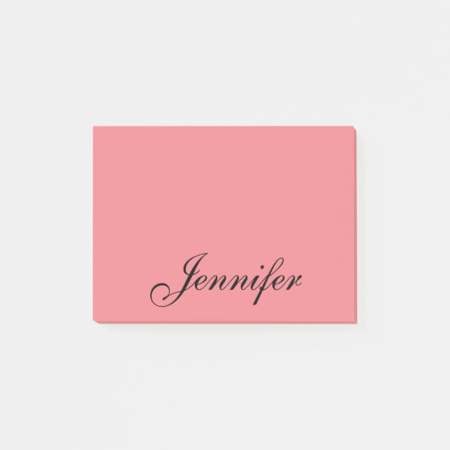 Personalized Name Modern Script Coral Pink Post-it Notes (Front)